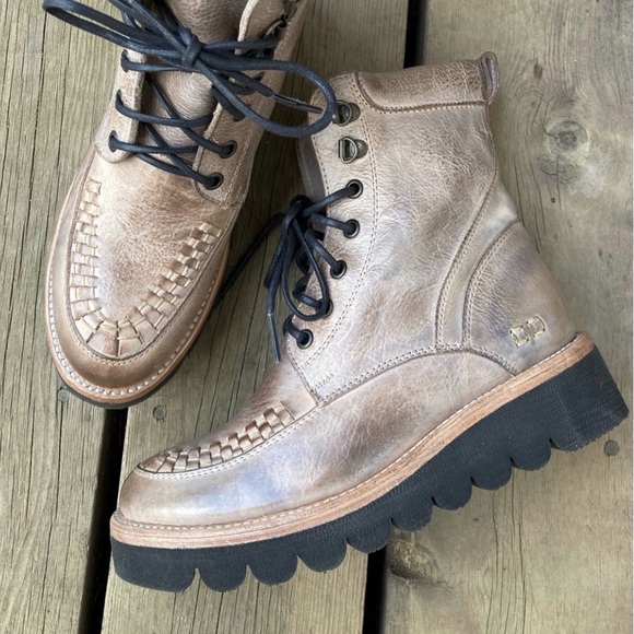 BED STU Boots Icicle ELISHA II Combat Moto Leather Silver Gray Black Size 8 - Picture 8 of 10